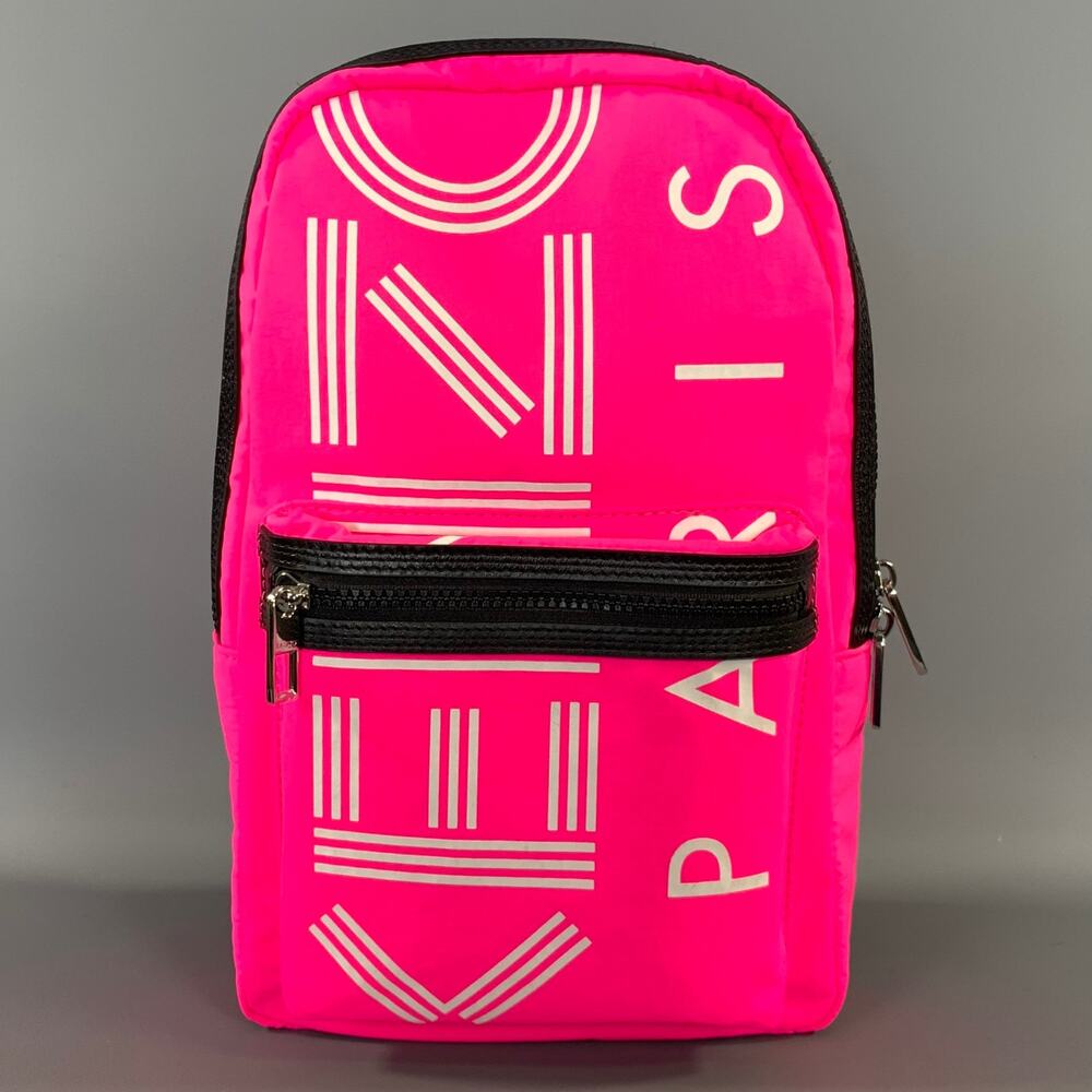 KENZO Pink Neon Logo Nylon Backpack